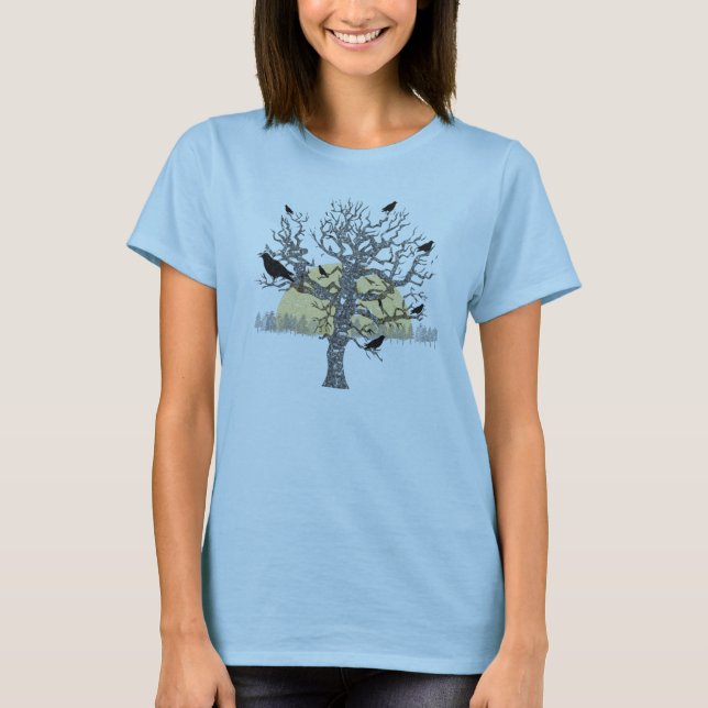 Primitive Crows Autumn Bare Tree Vintage Shirt (Front)