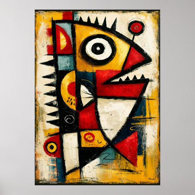 Primitive Cubist Creature Bold Abstract Wall Art (Front)