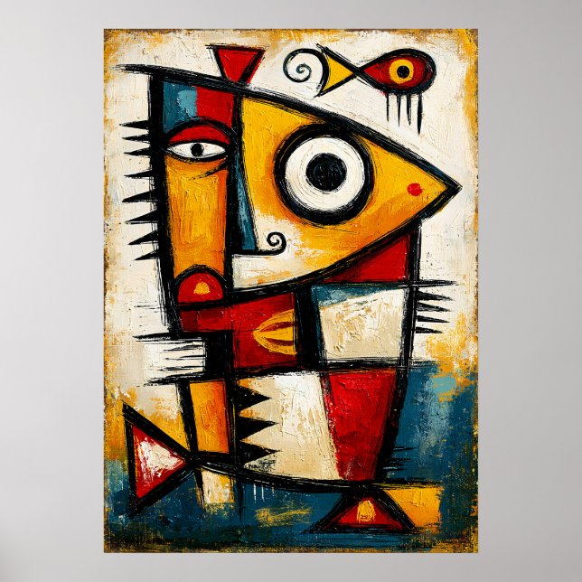 Primitive Cubist Fish Bold Abstract Geometric Wall Poster (Front)
