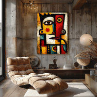 Primitive Cubist King Bold Abstract Geometric Art
