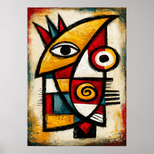 Primitive Cubist Mask Bold Abstract Geometric Poster