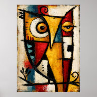 Primitive Cubist Owl Bold Abstract Geometric Art