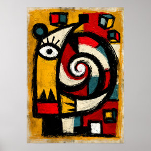 Primitive Cubist Spiral Totem Bold Abstract Poster