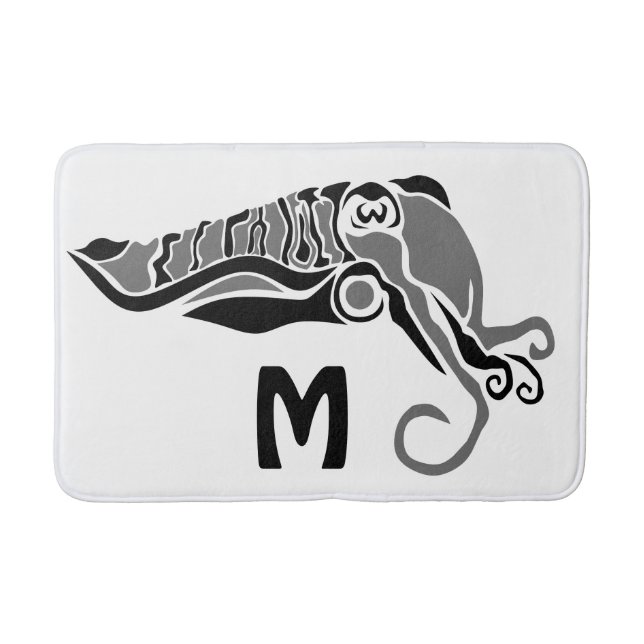 Primitive Cuttlefish in a Dark Stencil Style Bath Mat (Front)