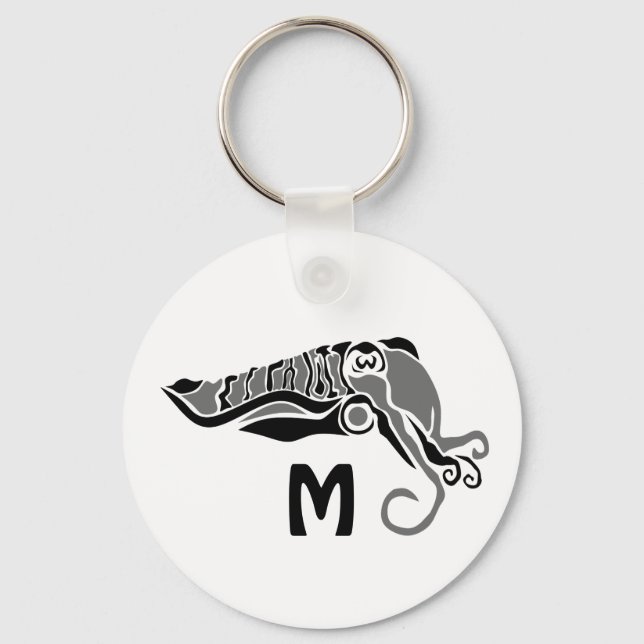 Primitive Cuttlefish in a Dark Stencil Style Key Ring (Front)