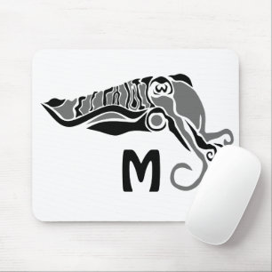 Primitive Cuttlefish in a Dark Stencil Style Mouse Mat