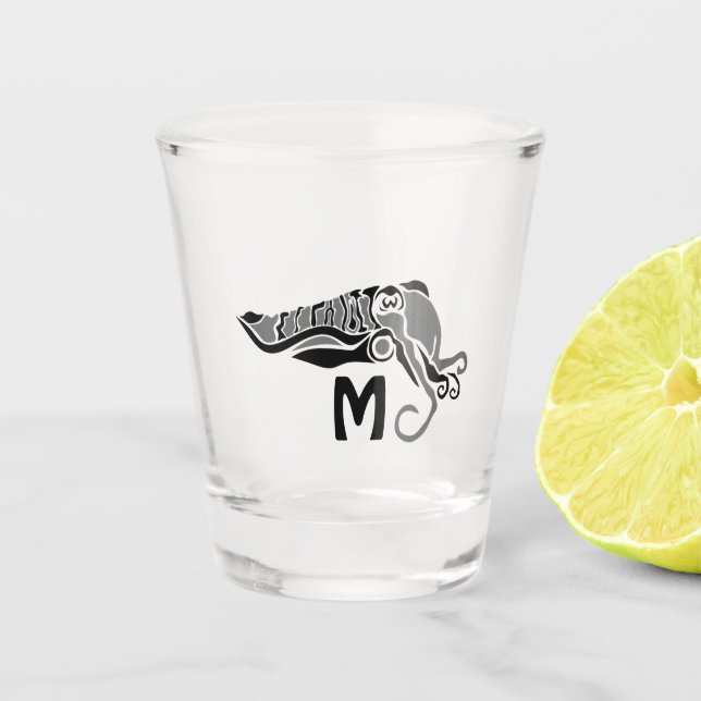Primitive Cuttlefish in a Dark Stencil Style Shot Glass (Front)