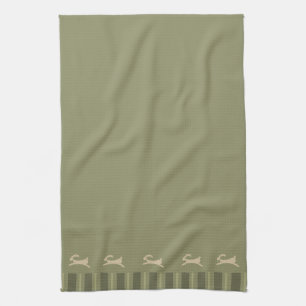 Primitive Easter Bunny Olive Green Tea Towel