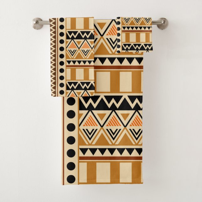 Primitive Ethnic Tribal Pattern in Earth Colours  Bath Towel Set (Insitu)