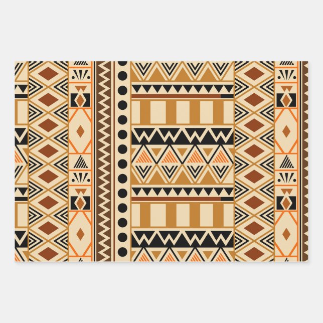Primitive Ethnic Tribal Pattern in Earth Colours  Wrapping Paper Sheet (Front)