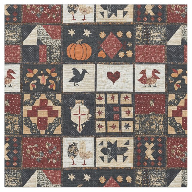 Primitive Farmhouse Appliqué & Geometric Fabric (Close Up)