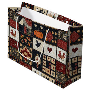 Primitive Farmhouse Appliqué & Geometric Large Gift Bag