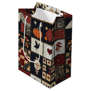 Primitive Farmhouse Appliqué & Geometric Medium Gift Bag