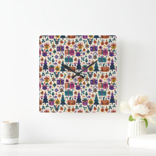 Primitive Folk Art Christmas Wall Clock