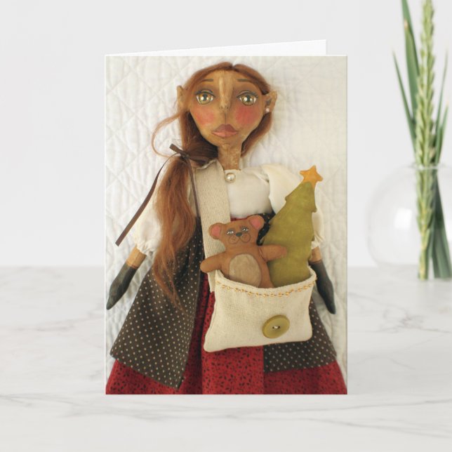 Primitive Folk Art Doll Christmas Card - Dandy (Front)