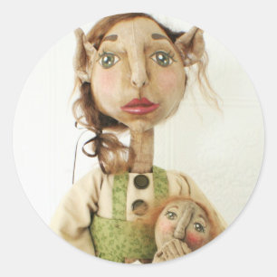 Primitive Folk Art Elf Sticker ~ Christmas Cards
