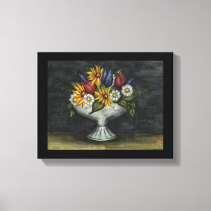 Primitive Folk Art Floral Canvas Art Print