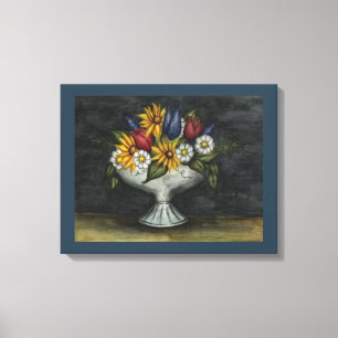 Primitive Folk Art Floral Canvas Art Print