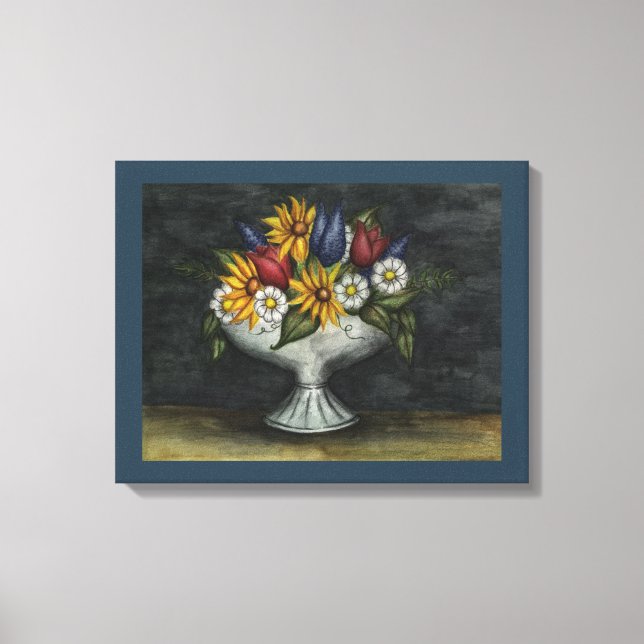 Primitive Folk Art Floral Canvas Art Print (Front)