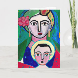 Primitive Folk Art Madonna and Child Christmas Holiday Card