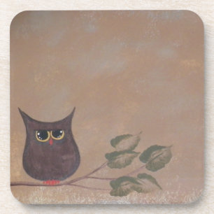 Primitive Folk Art Owl Acrylic Painting Coaster