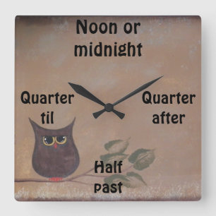 Primitive Folk Art Owl Acrylic Painting Square Wall Clock