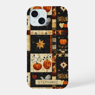 Primitive Folk Art Quilt Pattern Rustic Autumn iPhone 15 Case