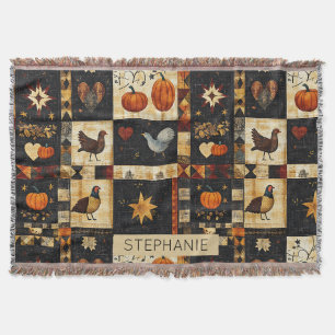 Primitive Folk Art Quilt Pattern   Rustic Autumn Throw Blanket