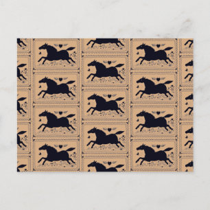 PRIMITIVE FOLK ART RUNNING HORSE EQUINE SILHOUETTE POSTCARD