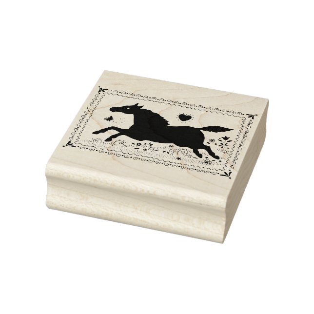 PRIMITIVE FOLK ART RUNNING HORSE, SILHOUETTE RUBBER STAMP (Stamp)