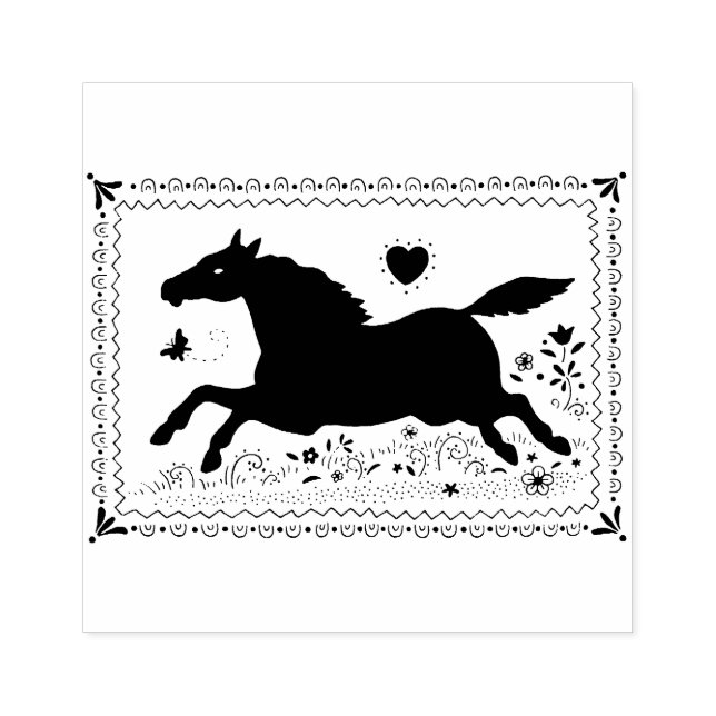 PRIMITIVE FOLK ART RUNNING HORSE, SILHOUETTE  RUBBER STAMP (Imprint)