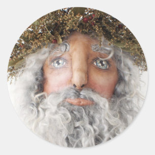 Primitive Folk Art Santa Sticker ~ Christmas Cards