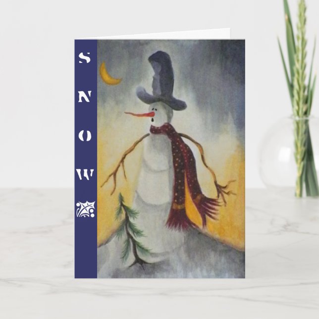 Primitive Folk Art Snowman Holiday Card (Front)