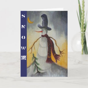 Primitive Folk Art Snowman Holiday Card