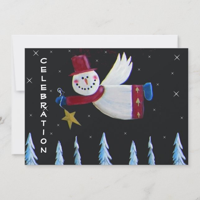 Primitive Folk Art Snowman Holiday Party Invitation (Front)