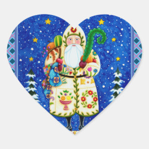 PRIMITIVE FOLKART BALTIMORE QUILT FATHER CHRISTMAS HEART STICKER