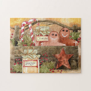 Primitive Gingerbread & Cinnamon Basket Puzzle