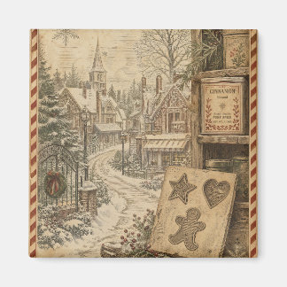Primitive Gingerbread Village Magnet
