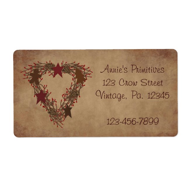 Primitive Holiday Wreath Label (Front)