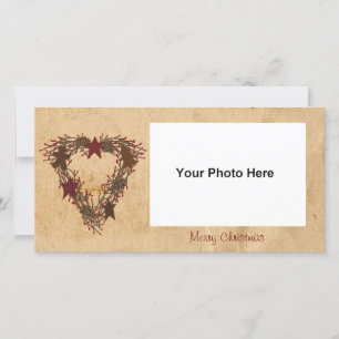 Primitive Holiday Wreath Photo Card