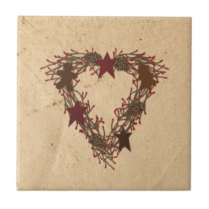 Primitive Holiday Wreath Tile