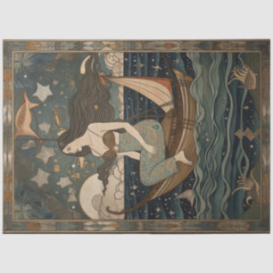 Primitive Mermaid In A Boat Painting Decoupage Tissue Paper