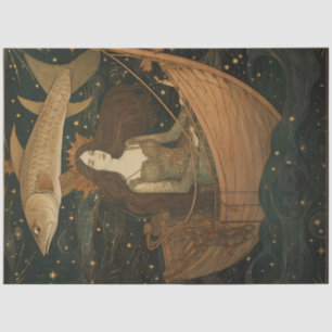 Primitive Mermaid In A Boat Painting Decoupage Tissue Paper