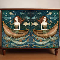 Primitive Mermaid With Fish Painting Decoupage
