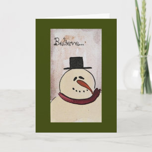 Primitive Painted Snowman Christmas Holiday Card