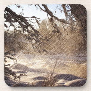 Primitive Pine Tree Woodland Winter Forest Coaster