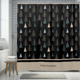 Primitive Pines on Black Shower Curtain