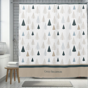 Primitive Pines on White Shower Curtain