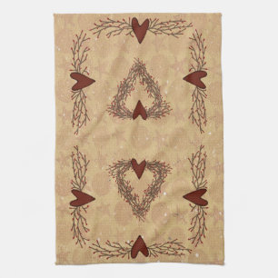 Primitive Pip Berry Heart Wreath Kitchen Towel