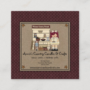 Primitive Rag Doll Rusty Stars Rustic Candle Kraft Square Business Card
